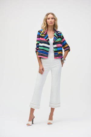 Joseph Ribkoff Summer 2025-252215- Black/Multi Striped Puff Sleeve Blazer Style