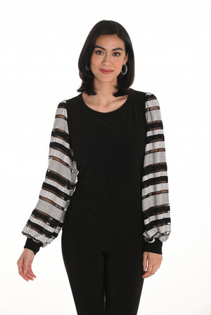 Frank Lyman Fall 2025-253166-1004-Knit Top-Black/Off White - The Coach Pyramids