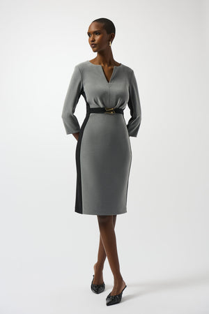 Joseph Ribkoff Fall 2025-253264-3533-Dress-Grey Melange/Black - The Coach Pyramids