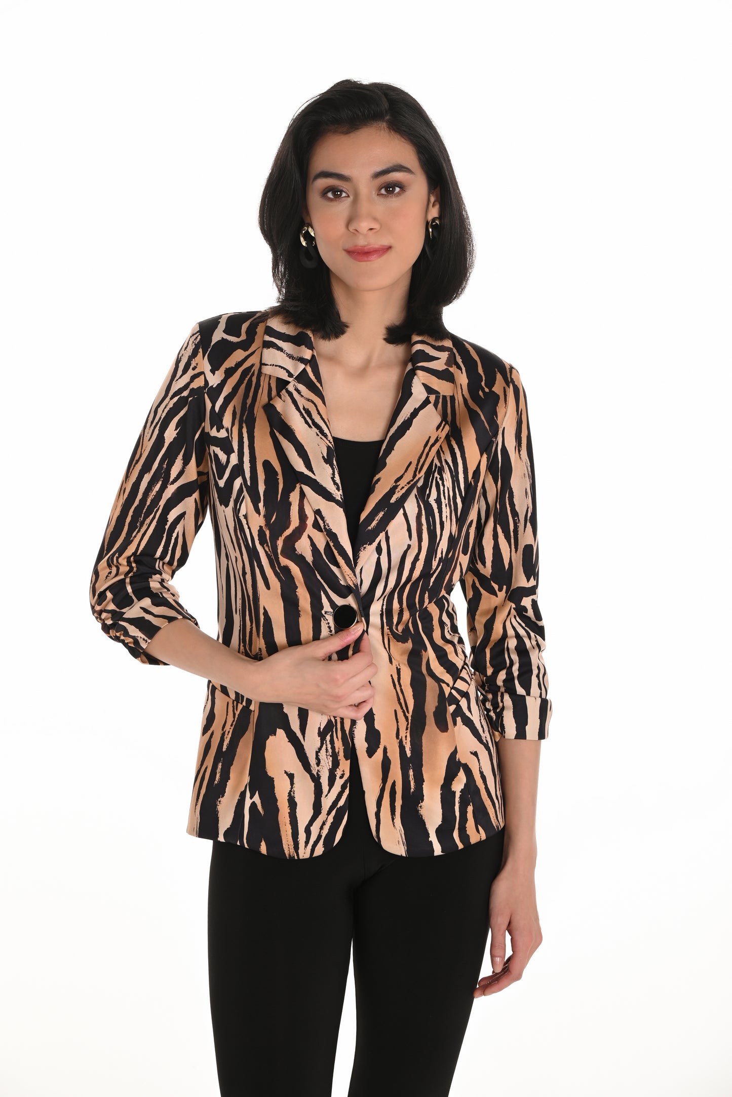 Frank Lyman Fall 2025-253310-1002-Knit Jacket-Black/Gold - The Coach Pyramids