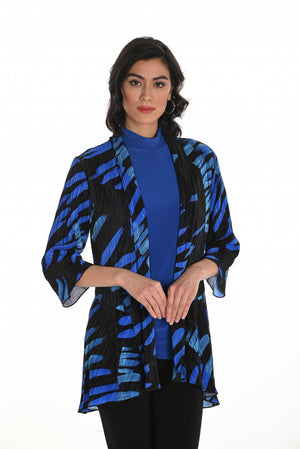 Frank Lyman Fall 2025-253328-1011-Knit Throw Over-Black/Blue - The Coach Pyramids