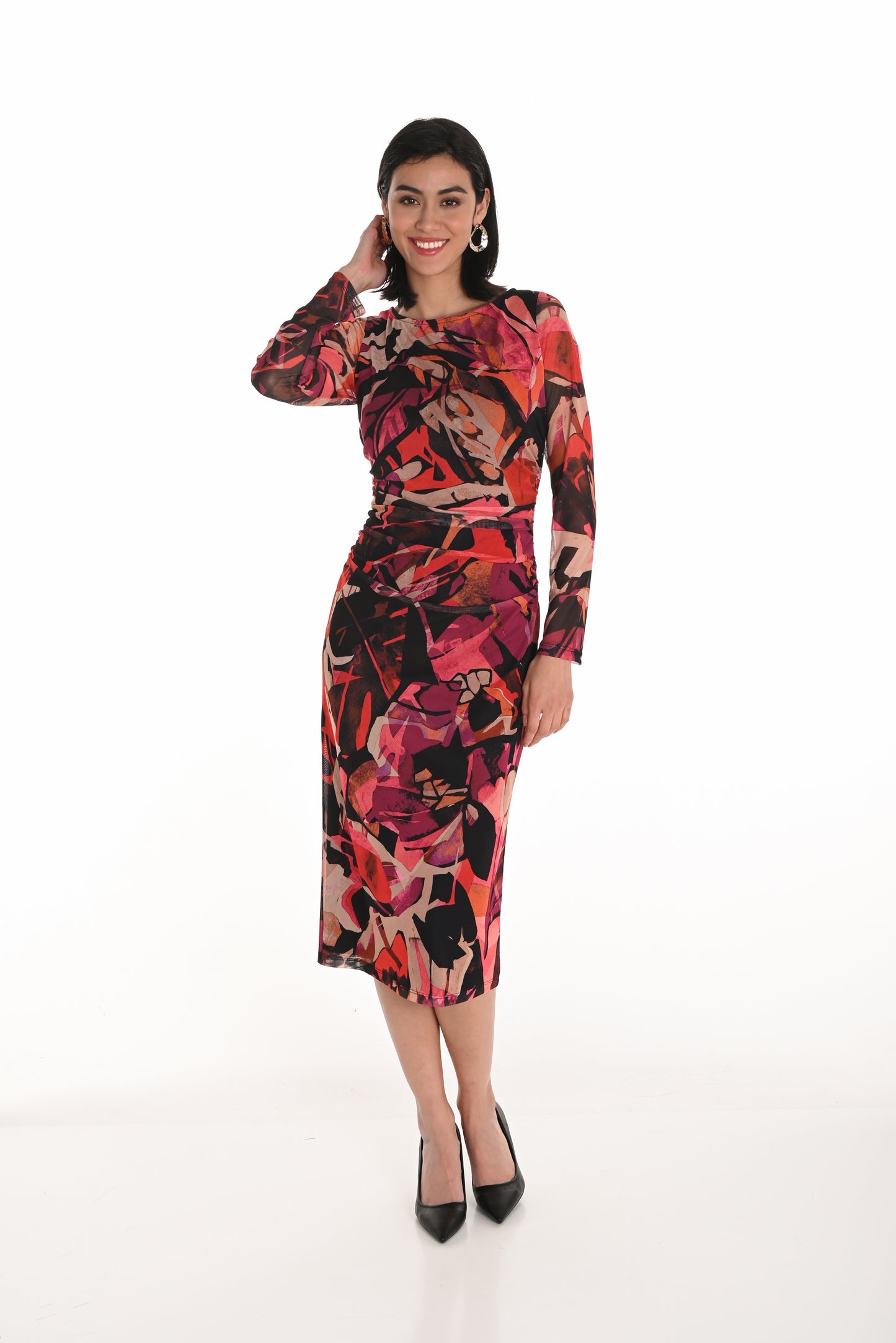 Frank Lyman Fall 2025-253360-8055-Knit Dress-Begonia/Orange - The Coach Pyramids