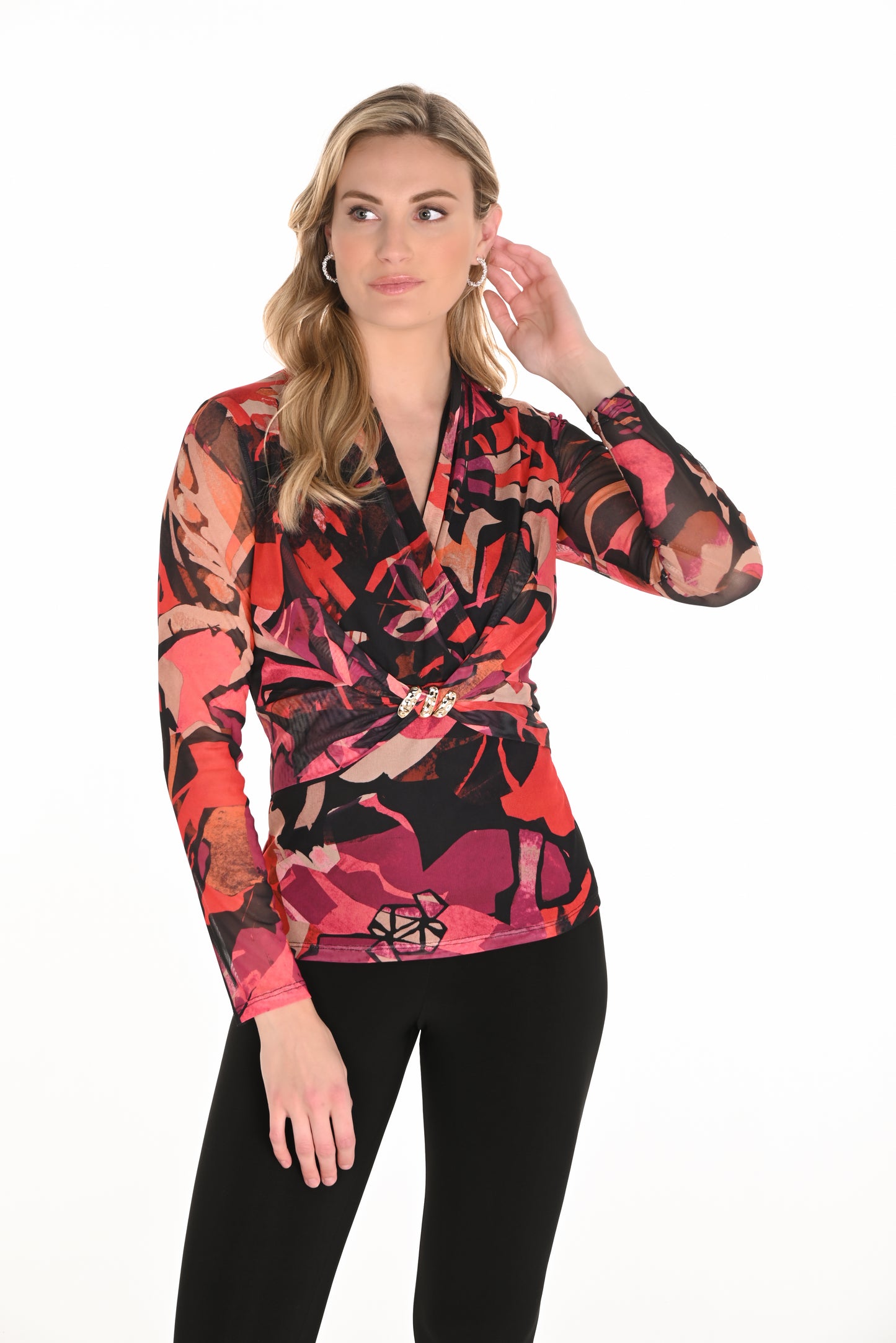 Frank Lyman Fall 2025-253361-8055-Knit Top-Begonia/Orange - The Coach Pyramids