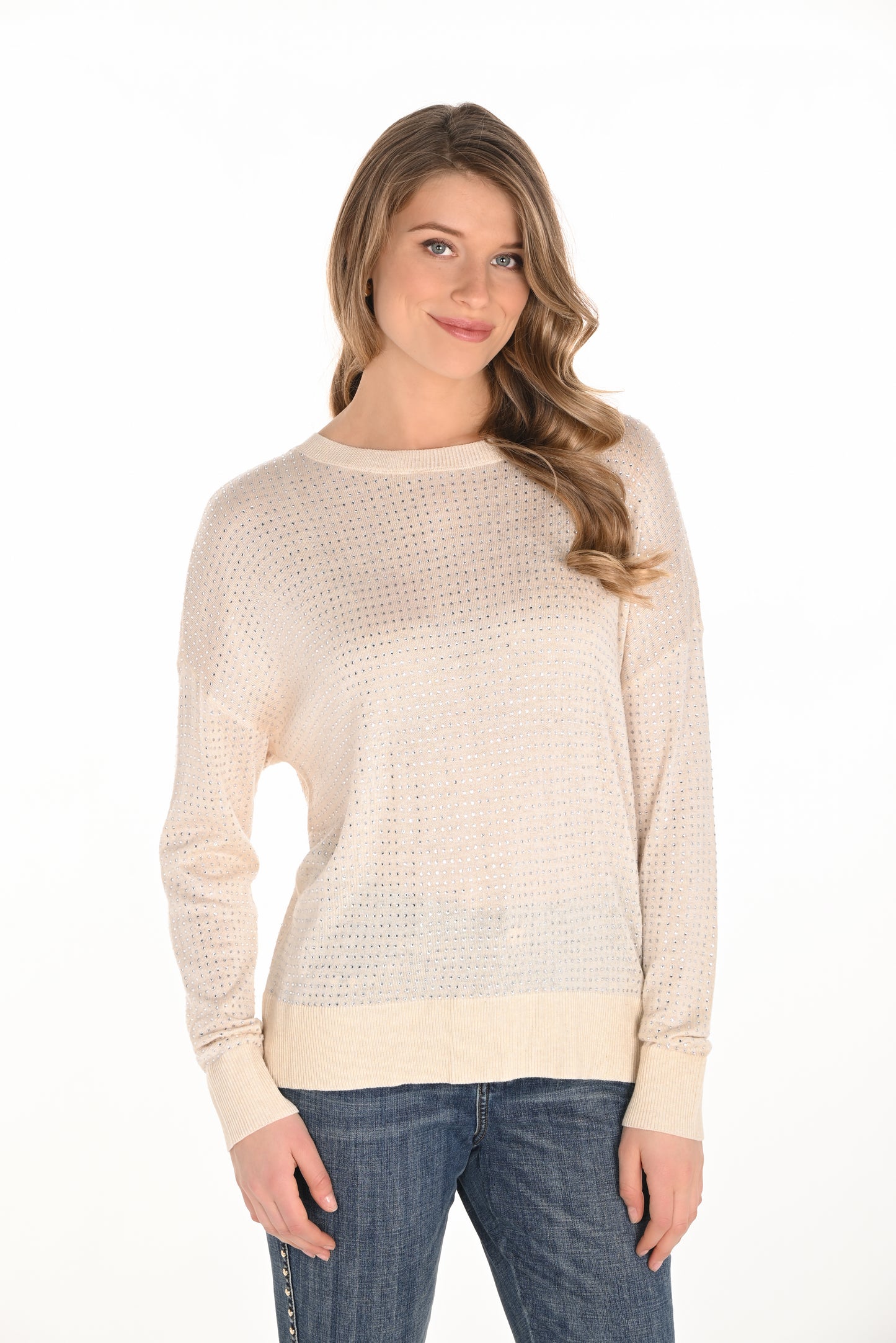 Frank Lyman Fall 2025-253701-901-Knit Top-Beige - The Coach Pyramids