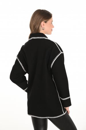 Frank Lyman Fall 2025-253734-1004-Knit Jacket-Black/Off White - The Coach Pyramids