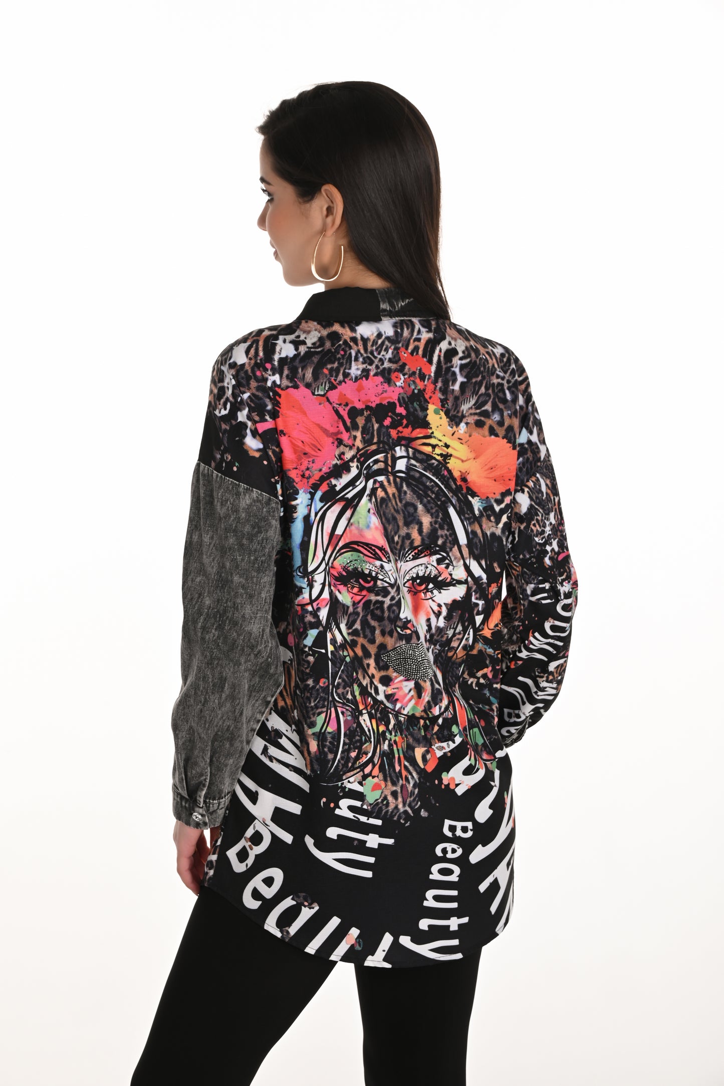 Frank Lyman Fall 2025-253749-1143-Woven Top-Black/Cheetah - The Coach Pyramids