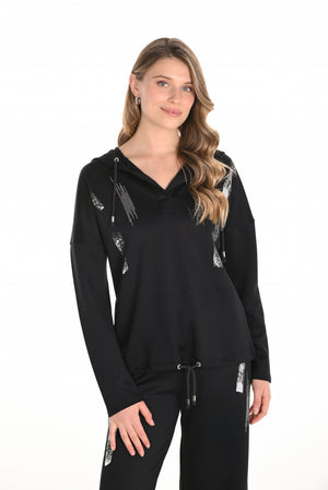 Frank Lyman Fall 2025-253776-100-Knit Top-Black - The Coach Pyramids