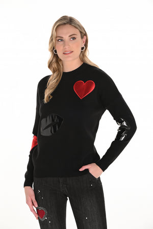 Frank Lyman Fall 2025-253815-100-Knit Sweater-Black - The Coach Pyramids