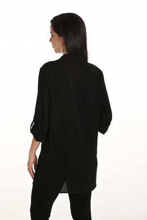 Frank Lyman Fall 2025-253824-100-Woven Top-Black - The Coach Pyramids