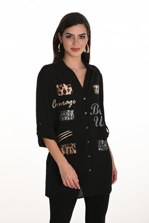 Frank Lyman Fall 2025-253824-100-Woven Top-Black - The Coach Pyramids
