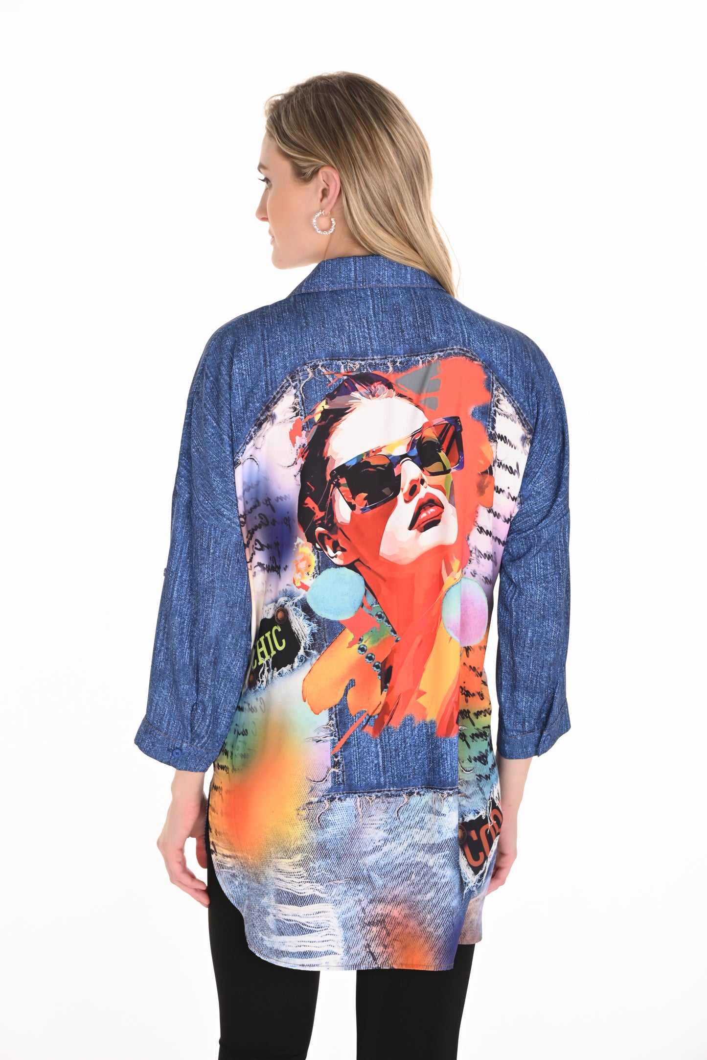 Frank Lyman Fall 2025-253827-3148-Woven Top-Blue/Orange - The Coach Pyramids