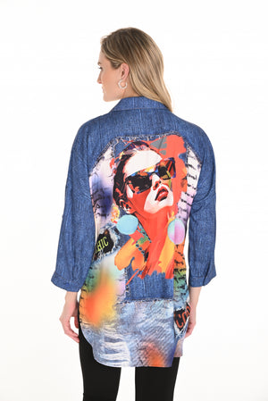 Frank Lyman Fall 2025-253827-3148-Woven Top-Blue/Orange - The Coach Pyramids