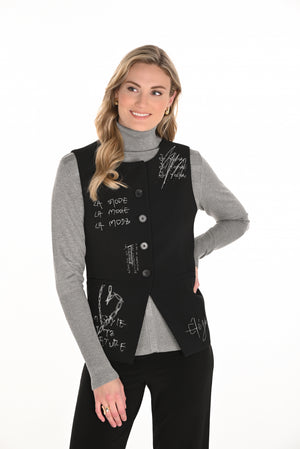 Frank Lyman Fall 2025-253842-100-Woven Vest-Black - The Coach Pyramids