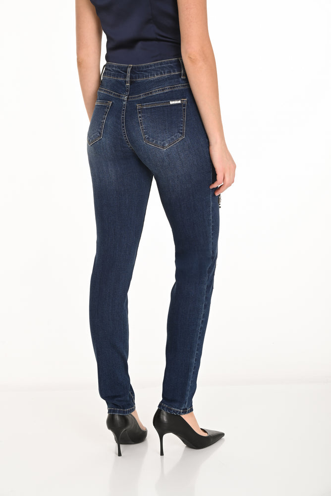 Frank Lyman Fall 2025-253863-305-Woven Denim Pant-Blue - The Coach Pyramids