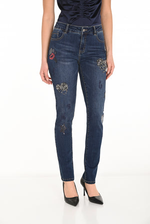 Frank Lyman Fall 2025-253863-305-Woven Denim Pant-Blue - The Coach Pyramids