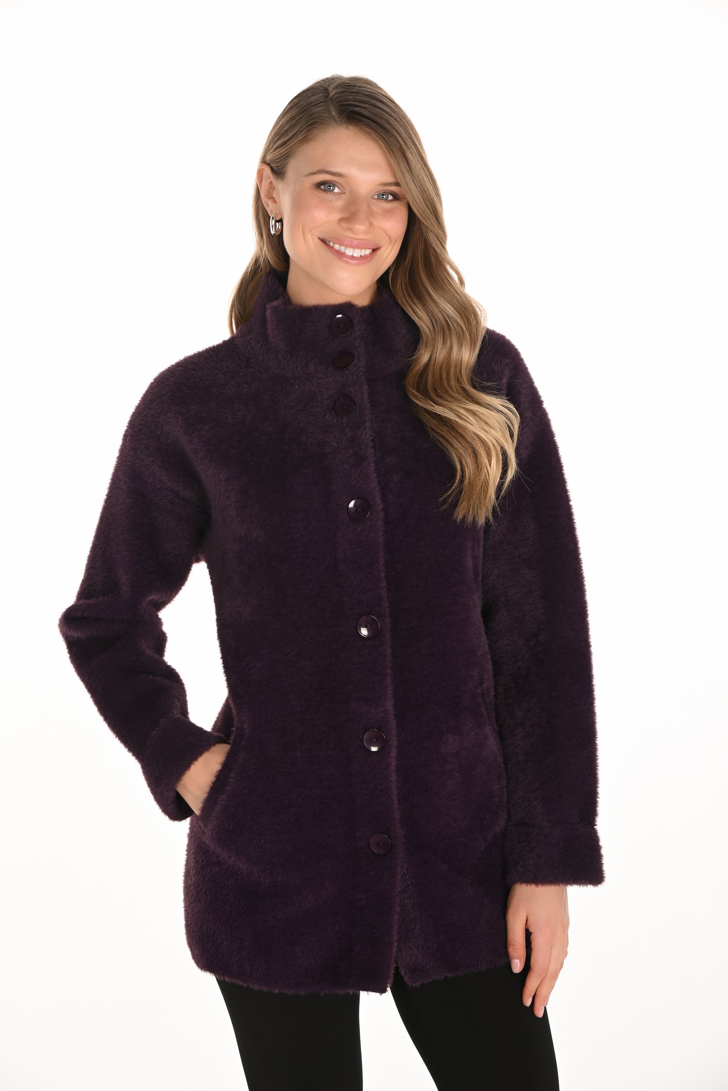 Frank Lyman Fall 2025-253880-319-Knit Jacket-Plum - The Coach Pyramids