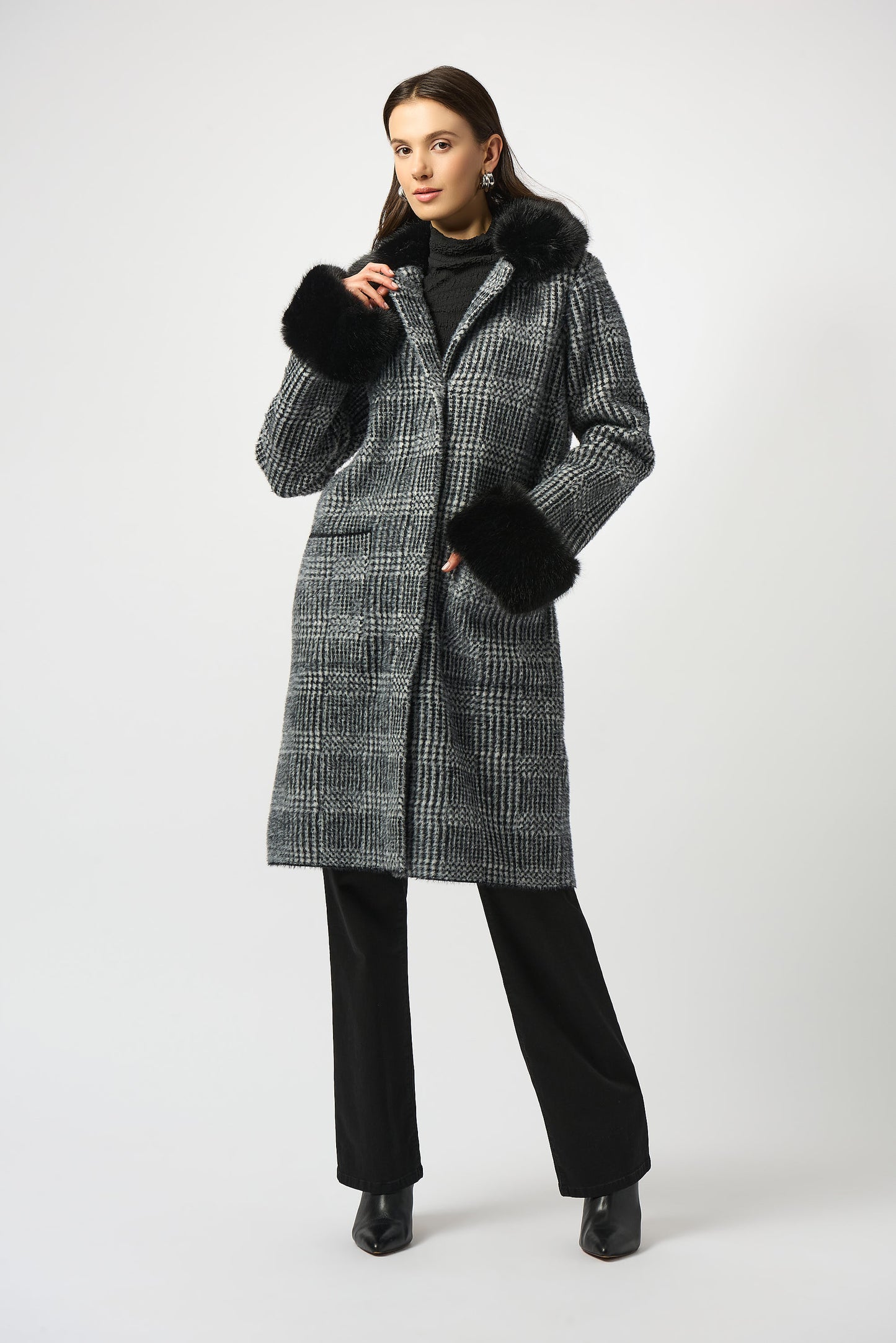 Joseph Ribkoff Fall 2025-253900-272-Coat-Black/White - The Coach Pyramids
