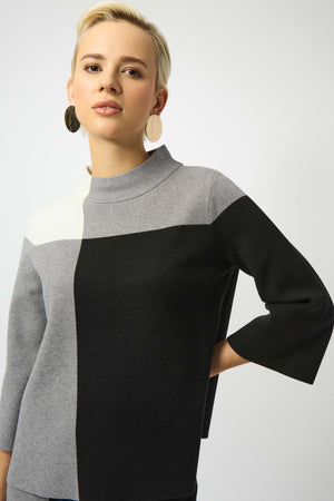 Joseph Ribkoff Fall 2025-253907-2135-Top-Black/Grey/Vanilla - The Coach Pyramids