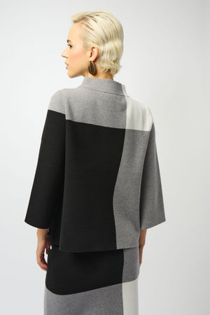 Joseph Ribkoff Fall 2025-253907-2135-Top-Black/Grey/Vanilla - The Coach Pyramids