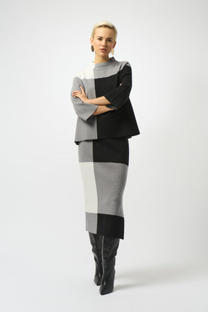 Joseph Ribkoff Fall 2025-253908-2135-Skirt-Black/Grey/Vanilla - The Coach Pyramids