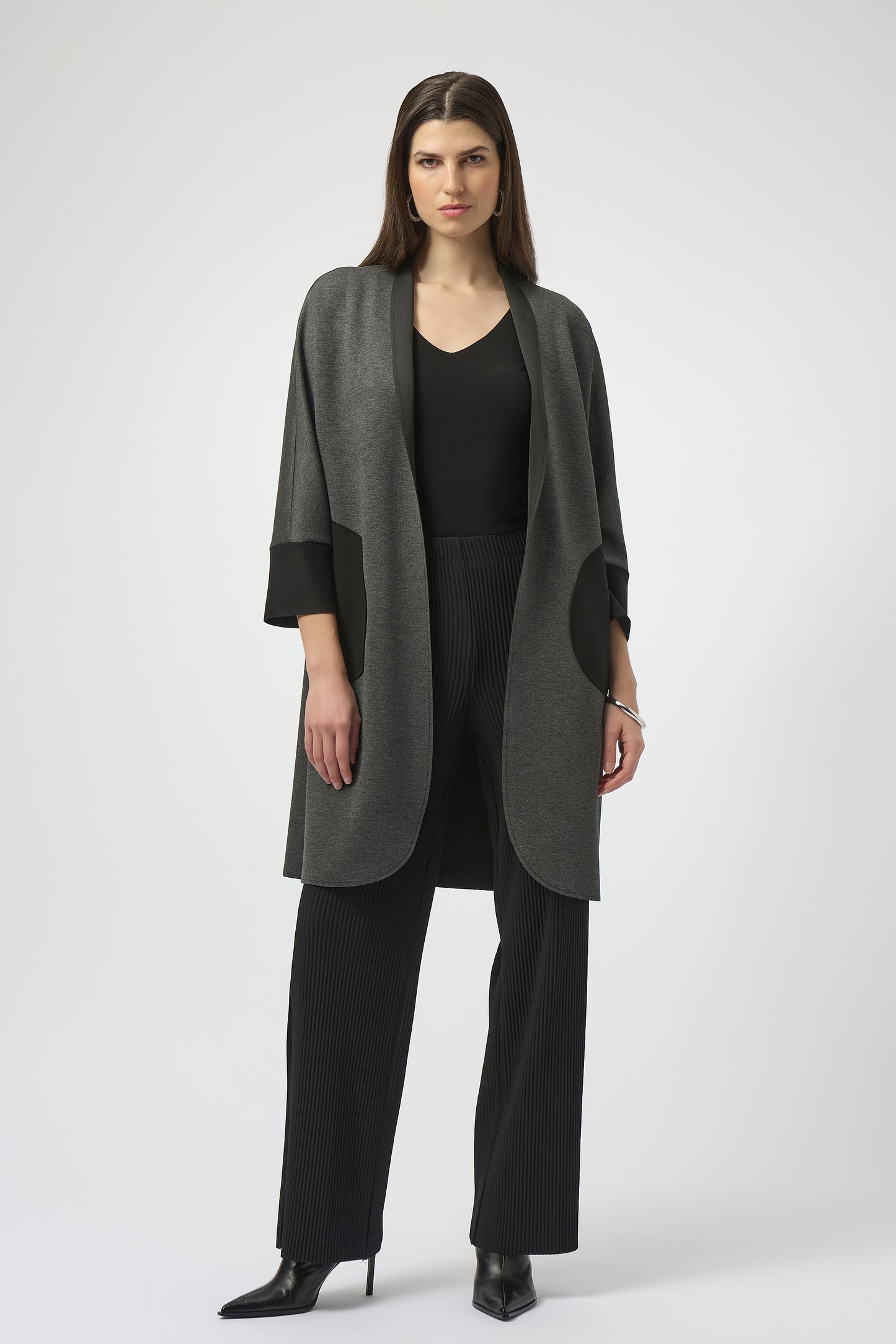 Joseph Ribkoff Winter 2025-254040-3533-Cover Up-Grey Melange/Black - The Coach Pyramids