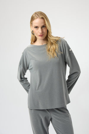 Joseph Ribkoff Winter 2025-254115-2988-Top-Grey Melange - The Coach Pyramids