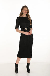 Frank Lyman Fall 2025-254131-100-Knit Dress-Black - The Coach Pyramids