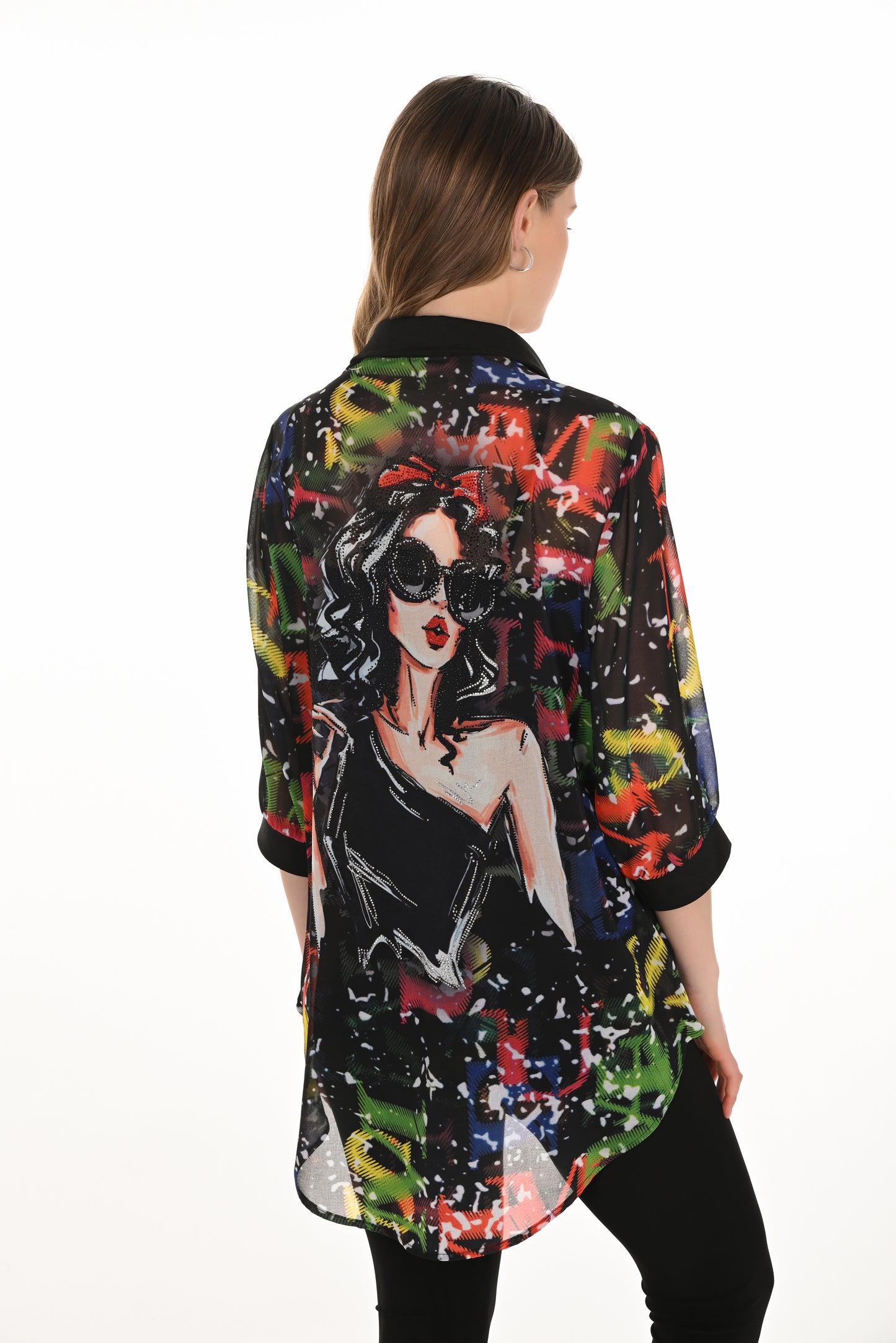 Frank Lyman Fall 2025-254932-1067-Woven Blouse-Black/Multi - The Coach Pyramids