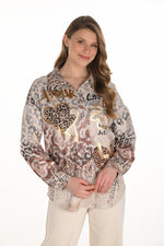 Frank Lyman Fall 2025-254934-9061-Woven Blouse-Beige/Gold - The Coach Pyramids