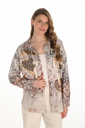Frank Lyman Fall 2025-254934-9061-Woven Blouse-Beige/Gold - The Coach Pyramids