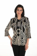 Frank Lyman Fall 2025-254958-1135-Knit Jacket-Black/Beige - The Coach Pyramids