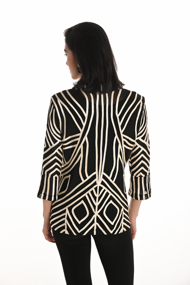 Frank Lyman Fall 2025-254958-1135-Knit Jacket-Black/Beige - The Coach Pyramids