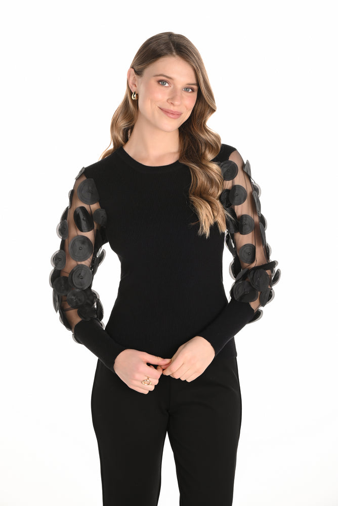 Frank Lyman Fall 2025-254970-100-Knit Top-Black - The Coach Pyramids