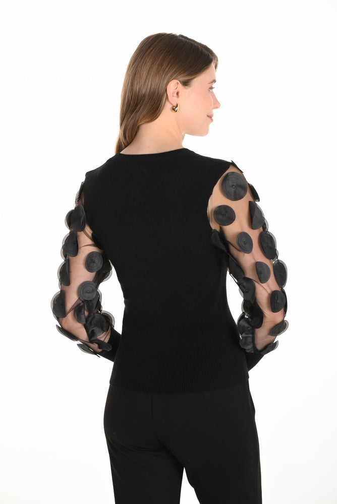 Frank Lyman Fall 2025-254970-100-Knit Top-Black - The Coach Pyramids