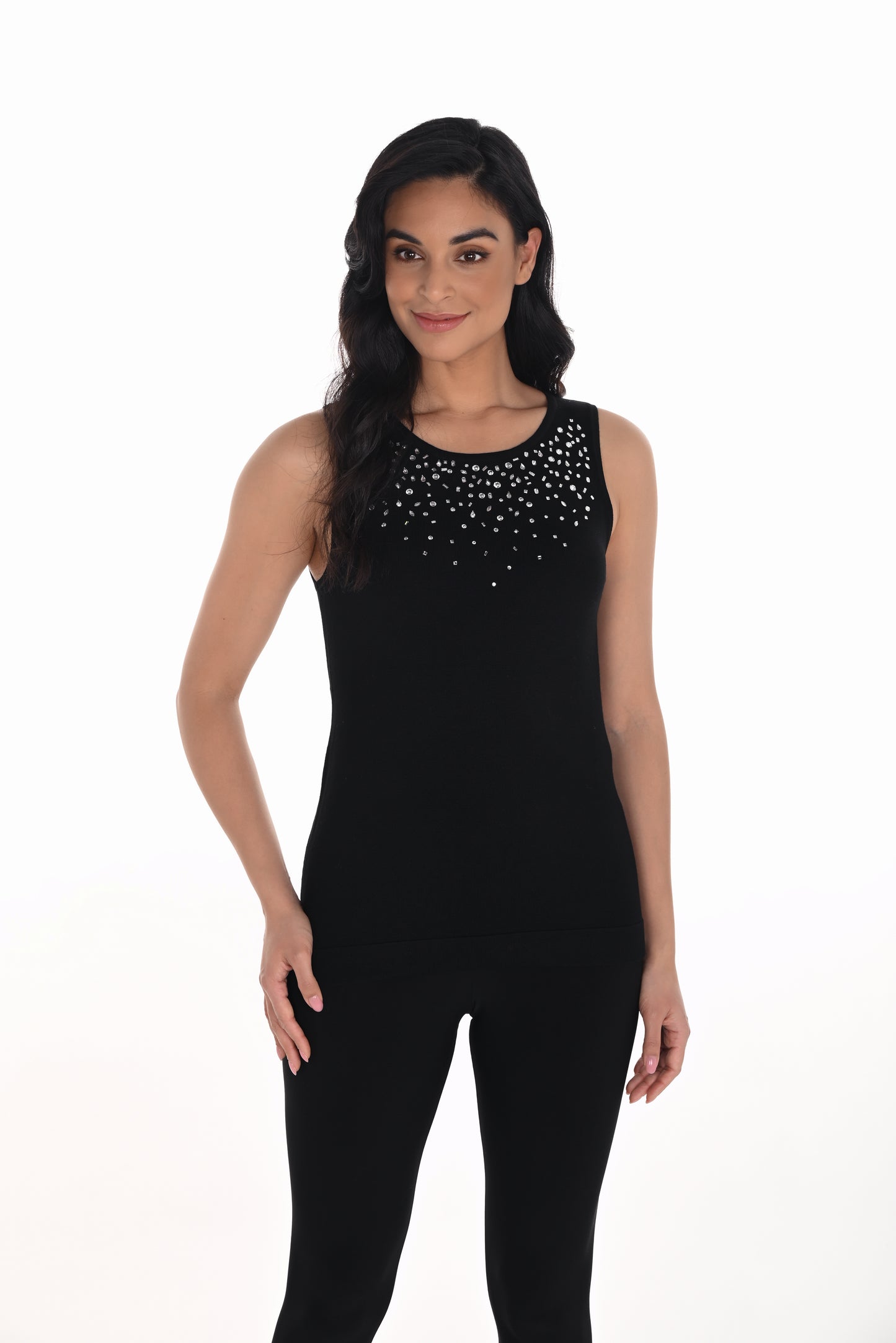 Frank Lyman Fall 2025-254982-100-Knit Top-Black - The Coach Pyramids