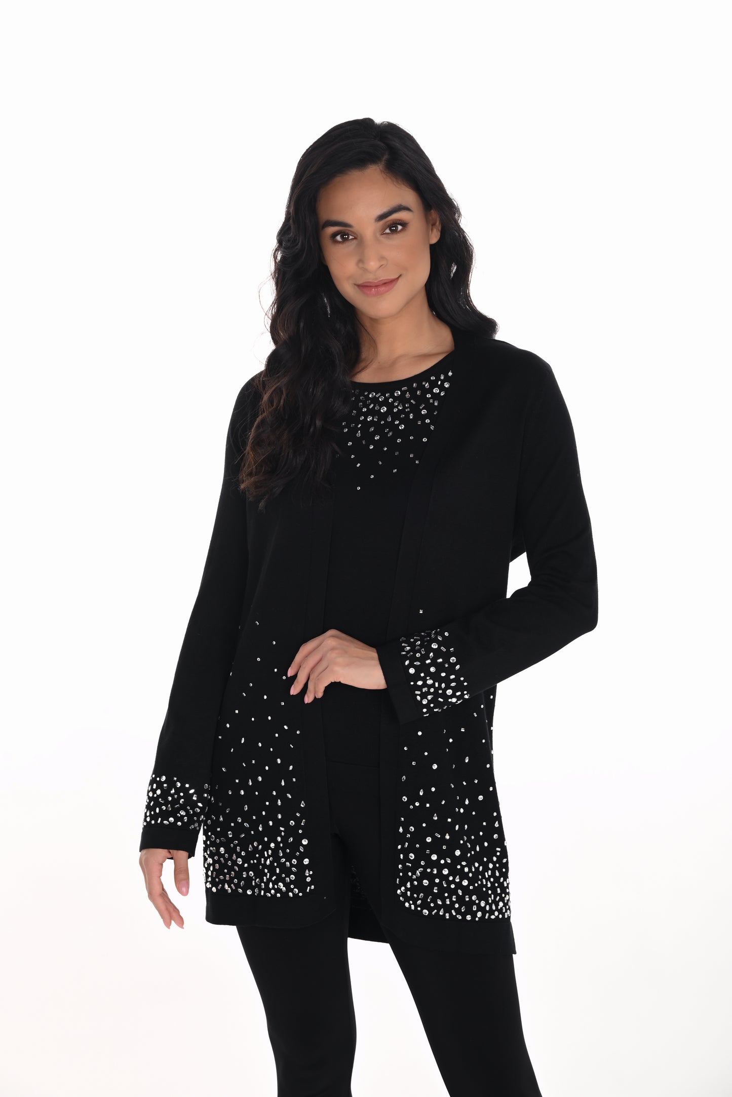 Frank Lyman Fall 2025-254986-100-Knit Throw Over-Black - The Coach Pyramids