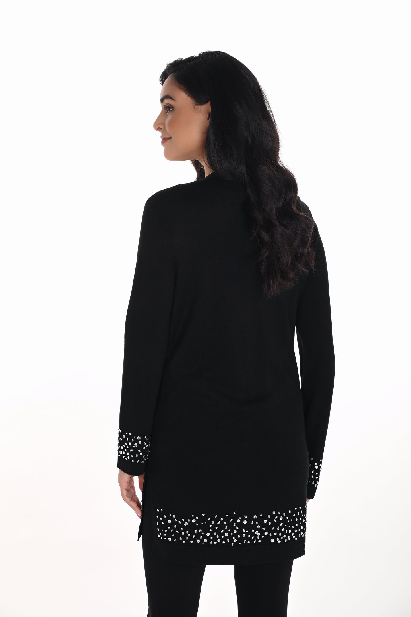 Frank Lyman Fall 2025-254986-100-Knit Throw Over-Black - The Coach Pyramids