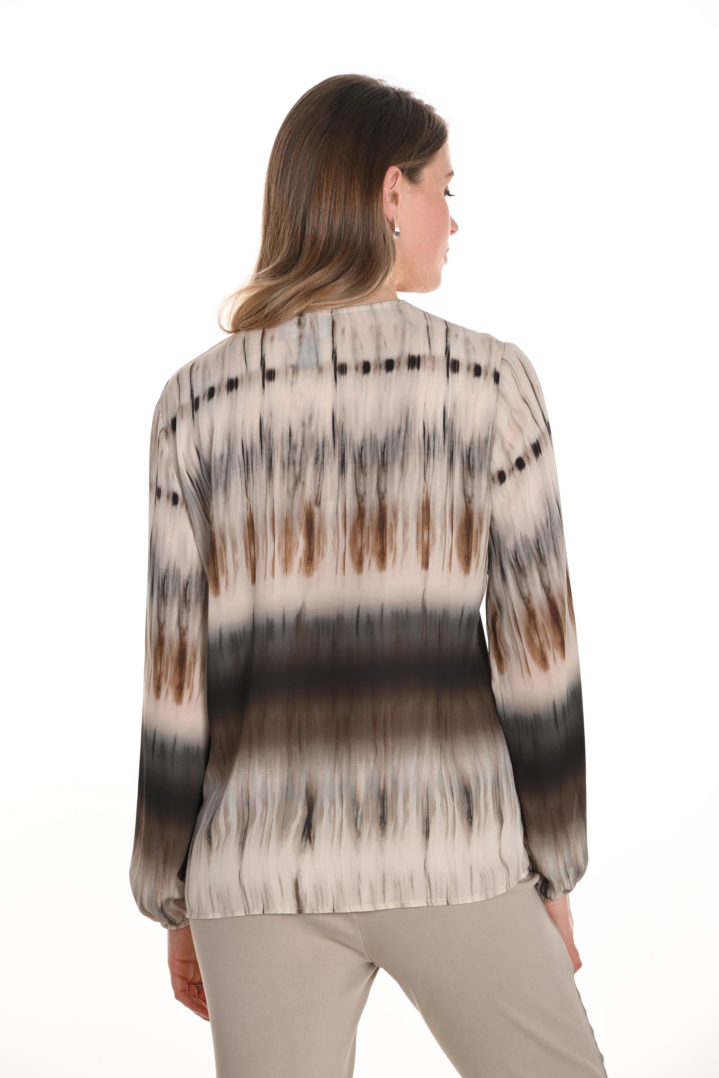 Frank Lyman Spring 2025-256107-9009-Woven Top-Beige/Brown - The Coach Pyramids