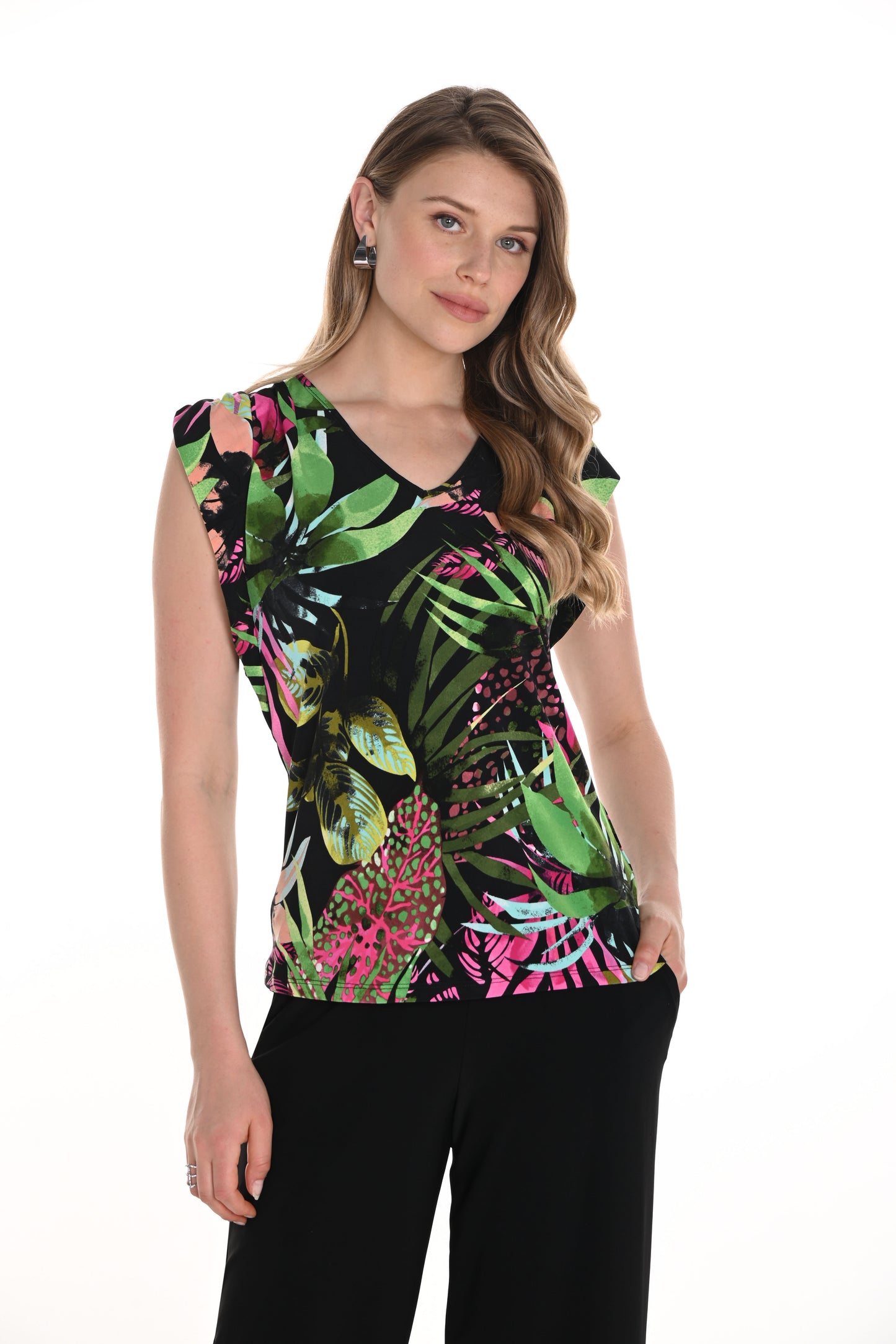 Frank Lyman Spring 2025-256121-7025-Knit Top-Green/Fuchsia - The Coach Pyramids