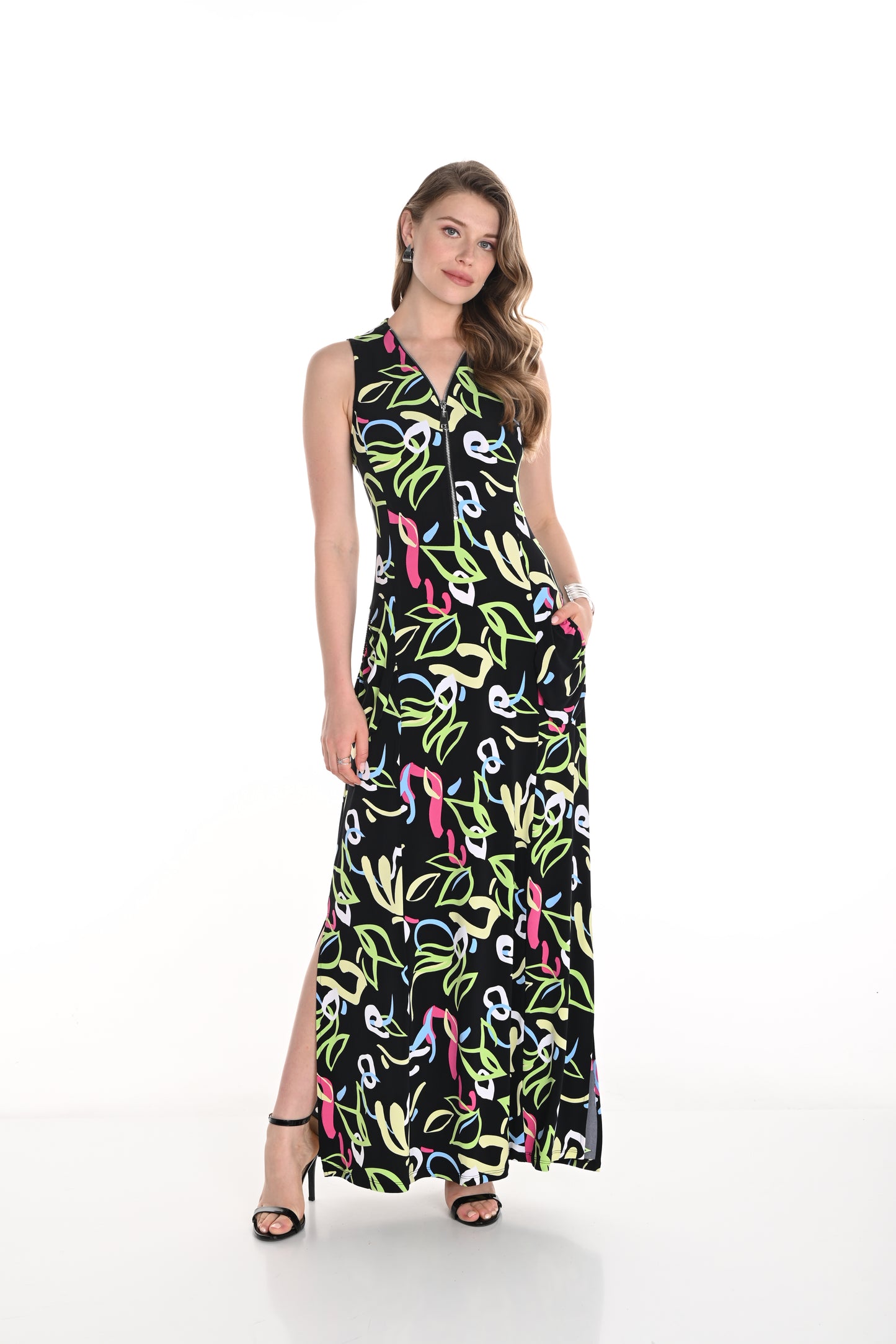 Frank Lyman Spring 2025-256189-1067-Knit Dress-Black/Multi - The Coach Pyramids