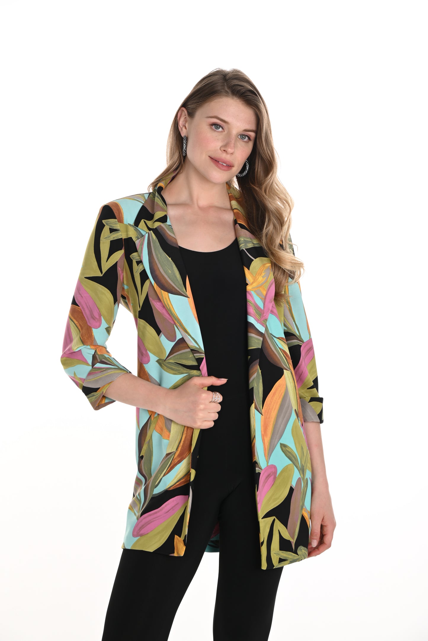Frank Lyman Spring 2025-256235-3123-Knit Jacket-Aqua/Pink - The Coach Pyramids