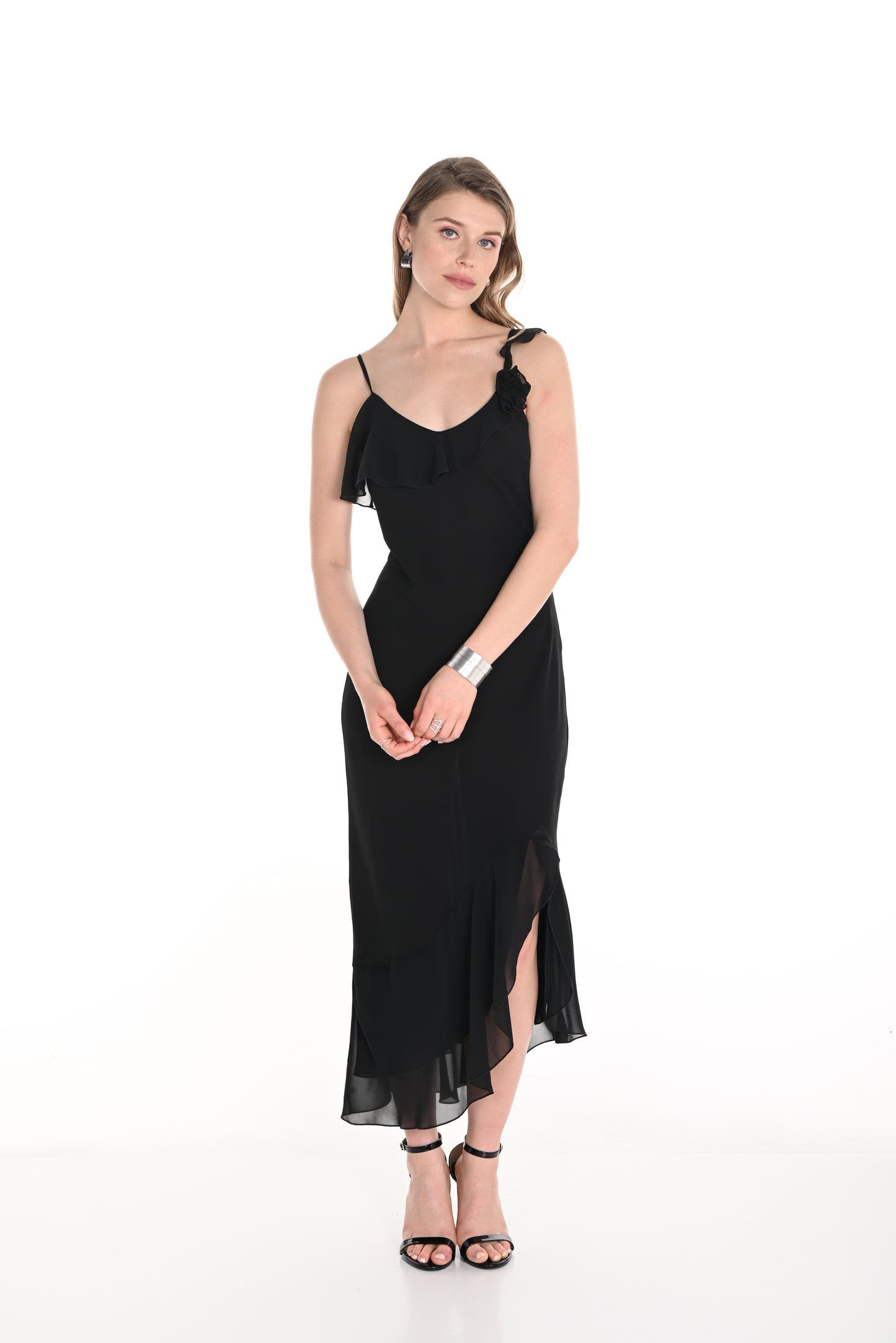 Frank Lyman Spring 2025-256245-100-Woven Dress-Black - The Coach Pyramids
