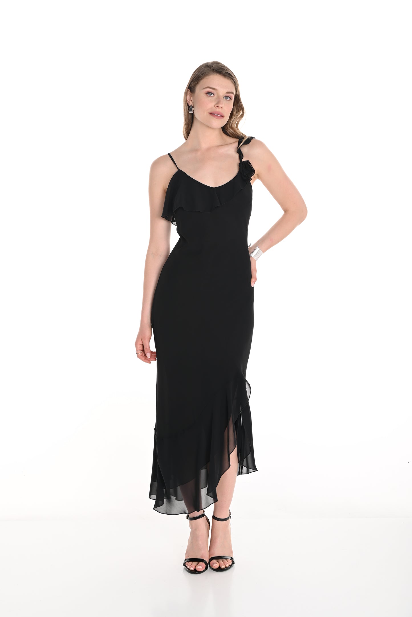 Frank Lyman Spring 2025-256245-100-Woven Dress-Black - The Coach Pyramids