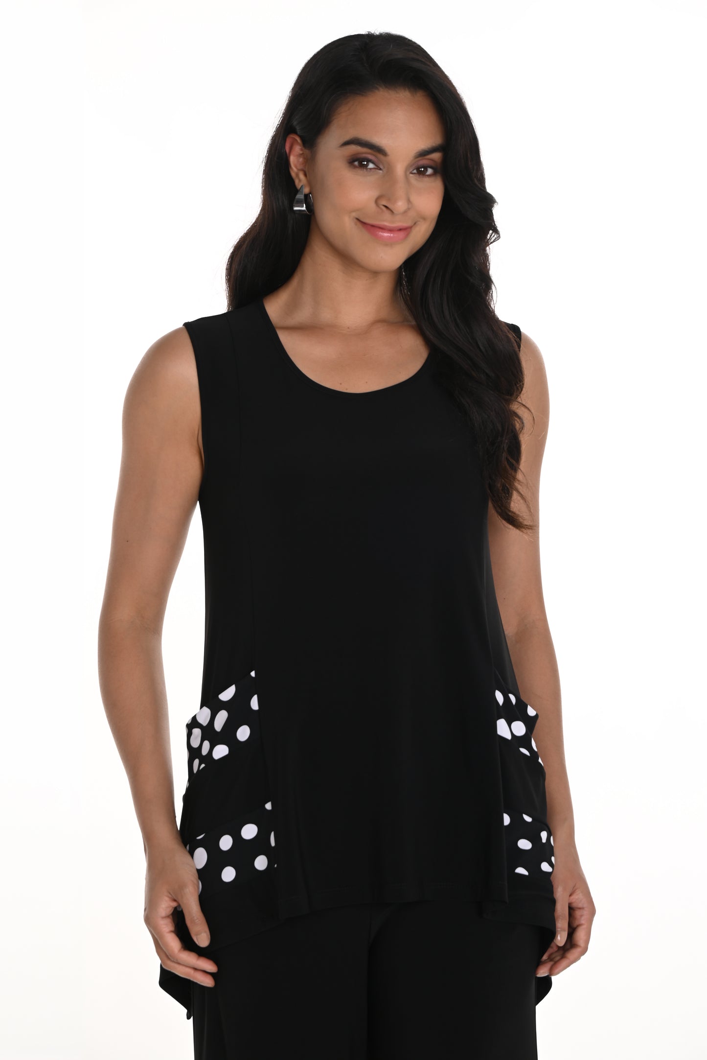 Frank Lyman Spring 2025-256310-1001-Knit Tunic-Black/White - The Coach Pyramids