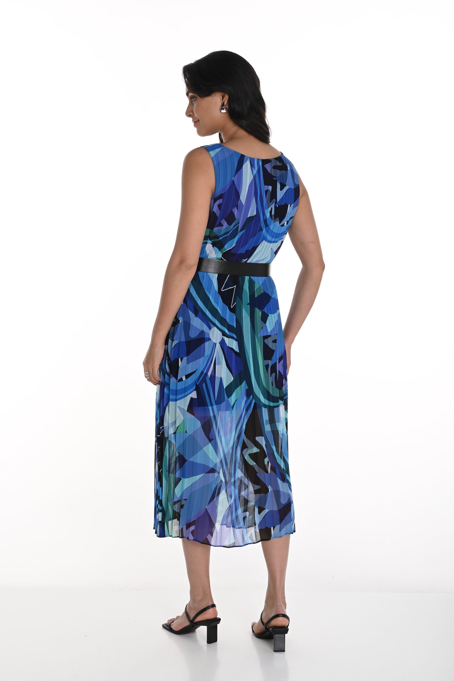 Frank Lyman Spring 2025-256324-3134-Woven Dress-Blue/Multi - The Coach Pyramids