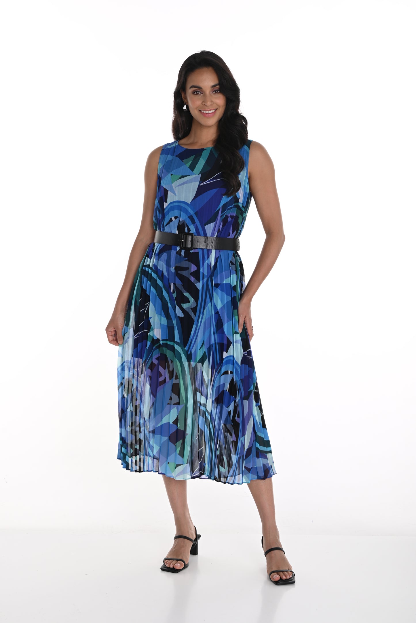 Frank Lyman Spring 2025-256324-3134-Woven Dress-Blue/Multi - The Coach Pyramids