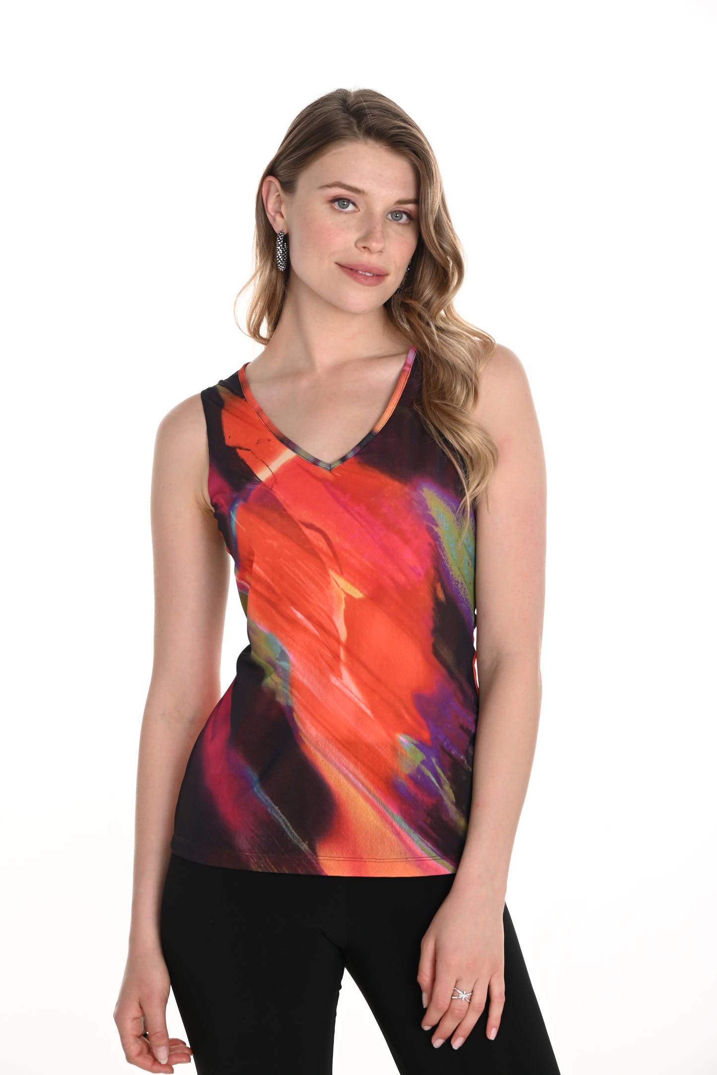 Frank Lyman Spring 2025-256363-6013-Knit Top-Orange/Black - The Coach Pyramids