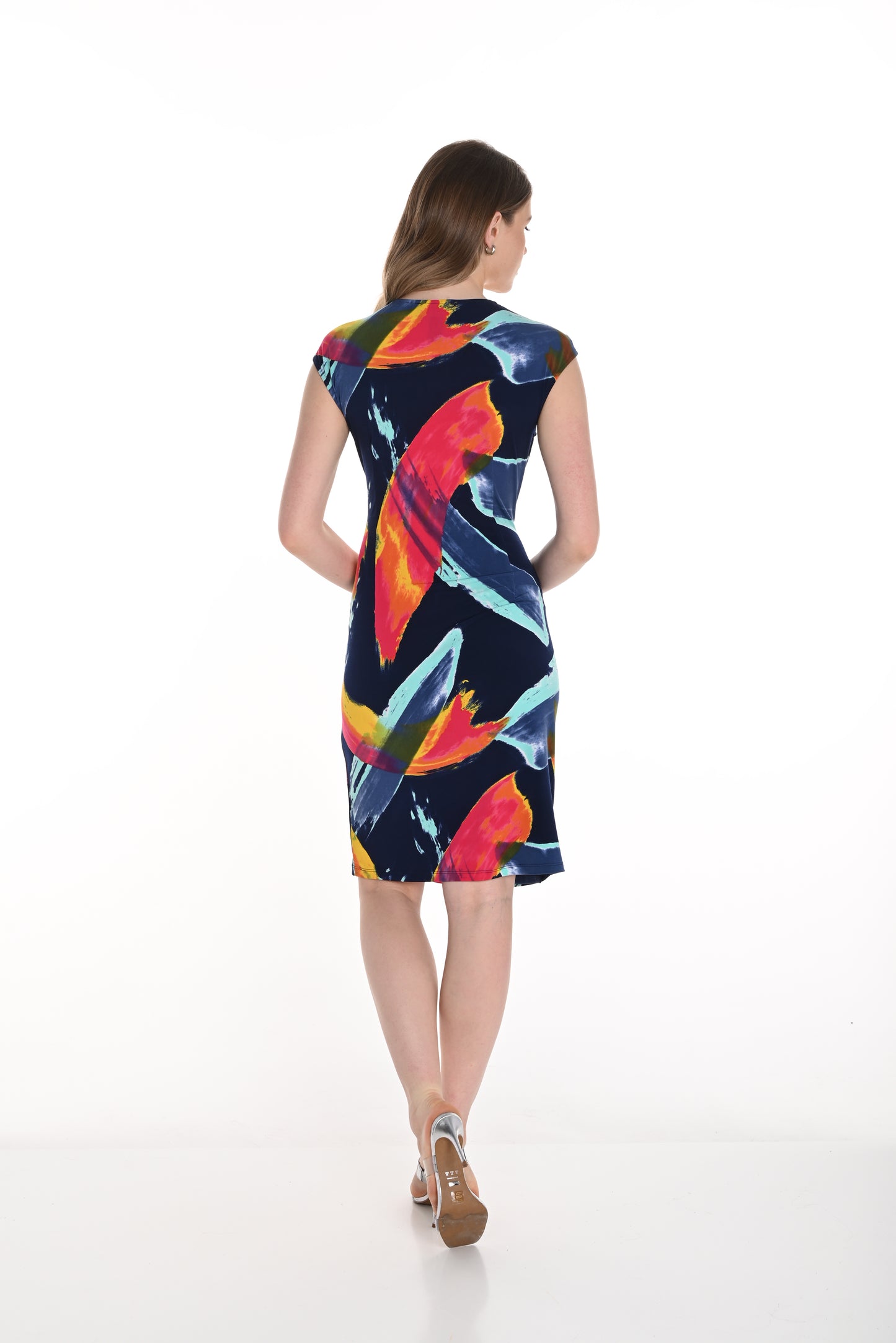 Frank Lyman Spring 2025-256388-3028-Knit Dress-Navy/Pink - The Coach Pyramids