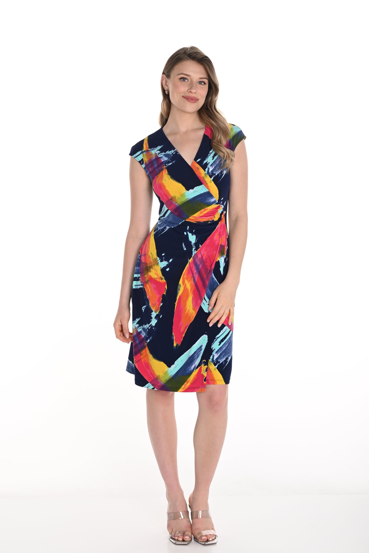Frank Lyman Spring 2025-256388-3028-Knit Dress-Navy/Pink - The Coach Pyramids