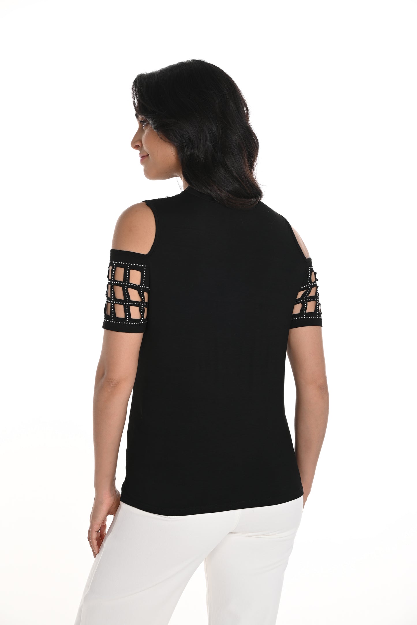 Frank Lyman Spring 2025-256711U-100-Knit Top-Black - The Coach Pyramids